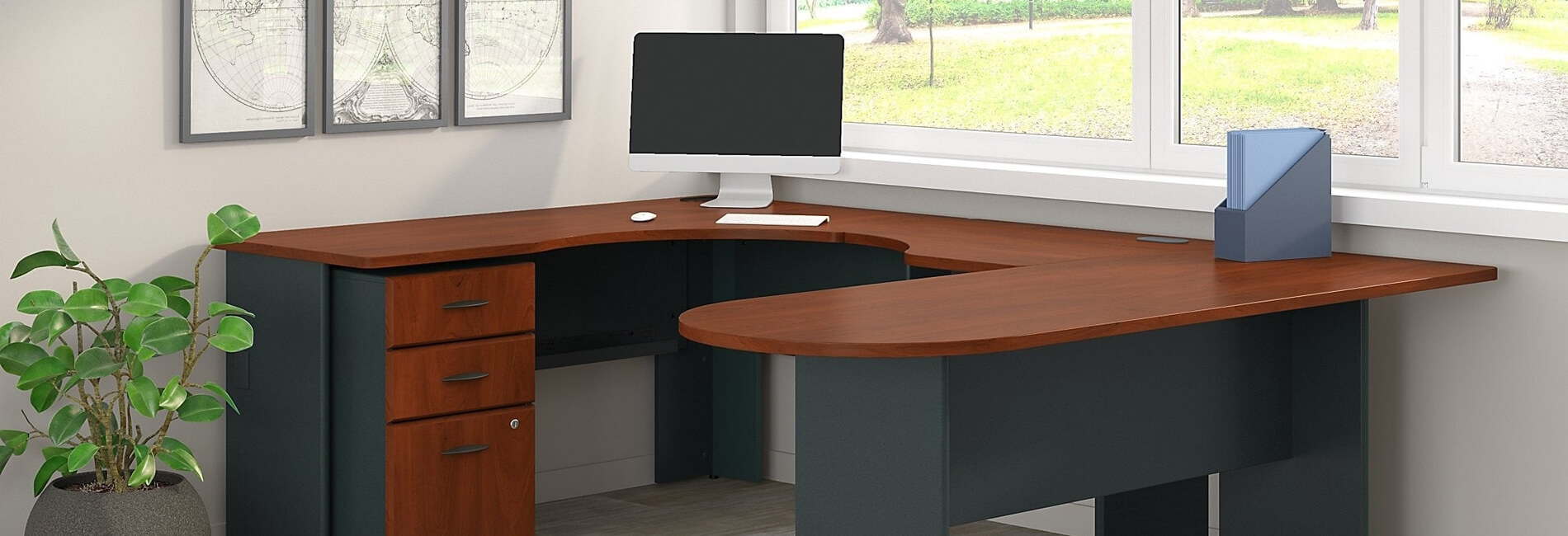 U shaped desk for small office store